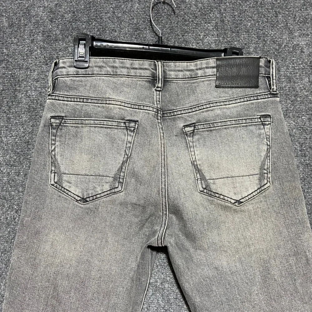 AllSaints Dean Slim Straight Grey Faded Jeans Size 30 Button Fly Raw Hem Grunge